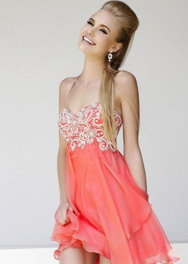 coral prom dresses short