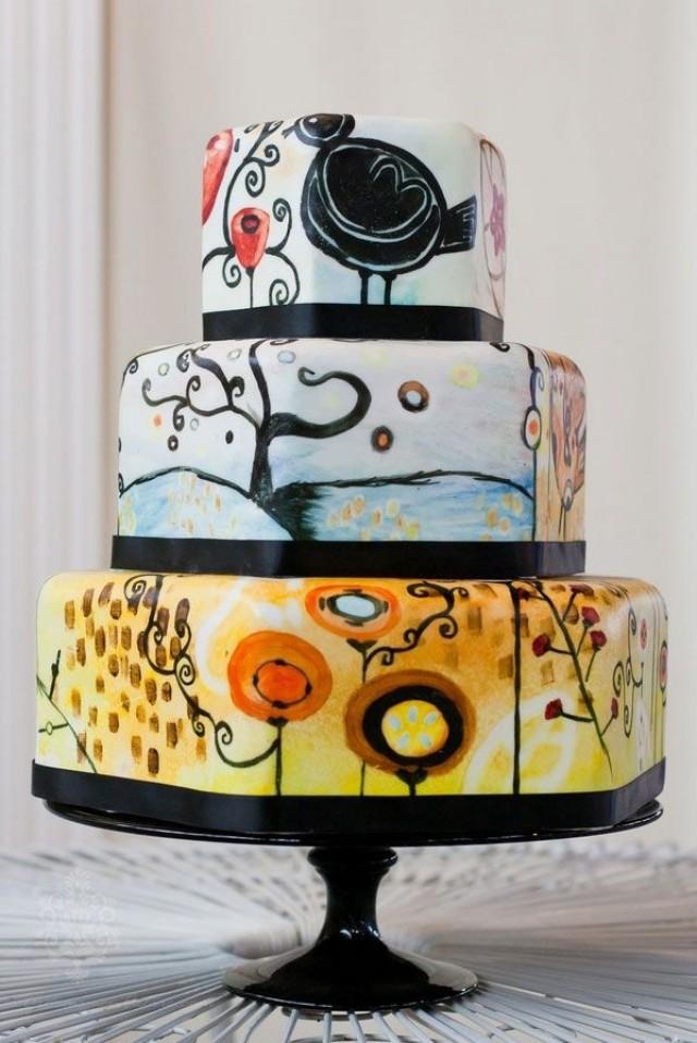 Wedding Cakes Hand Painted Wedding Cake Inspiration 2029177 Weddbook