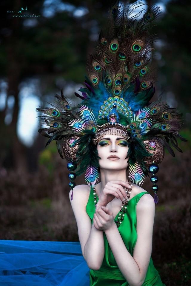 READY TO SHIP Peacock Fantasy Woodland Fairy Nymph Goddess Headdress