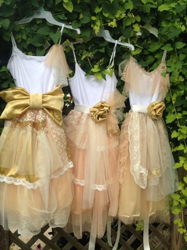 Peach Wedding Junior Bridesmaid Peach And Gold Gown 2040569 Weddbook
