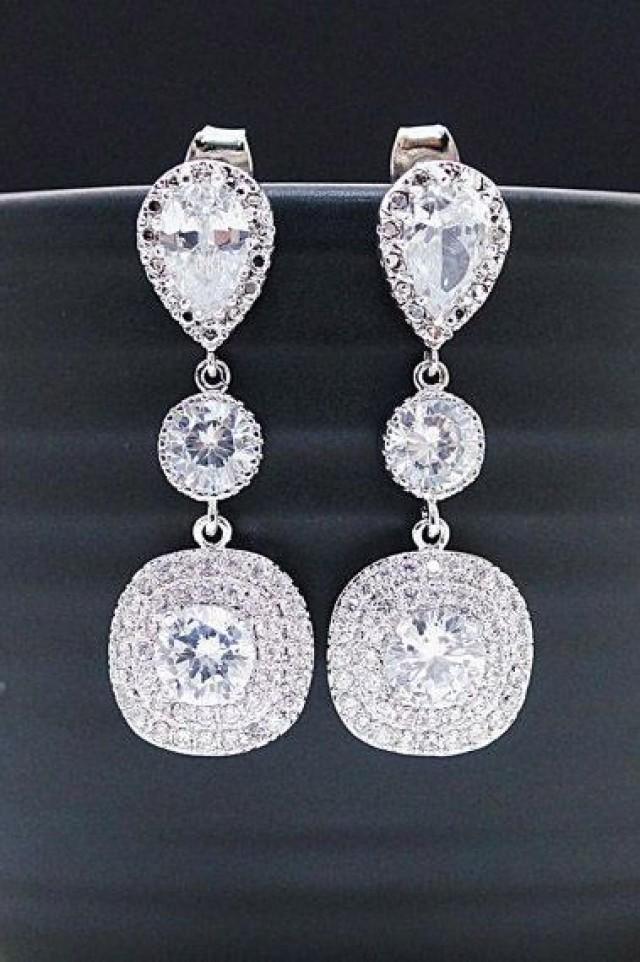 Wedding Bridal Jewelry Bridal Earrings Dangle Earrings Cubic Zirconia Connectors And Clear Lux 0327