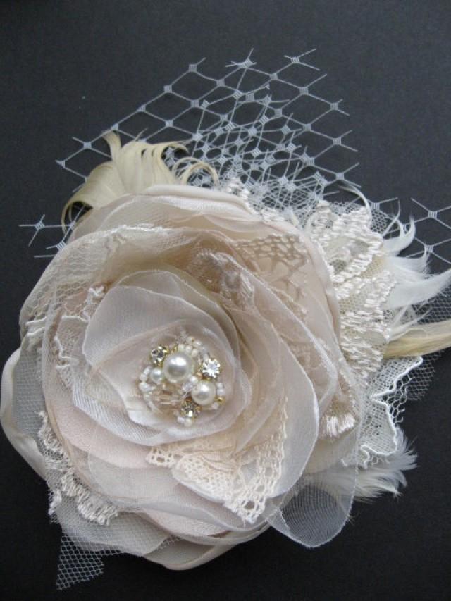 Vintage Wedding Fascinator Bridal Flower Hairpiece Burlap Rustic Hair
