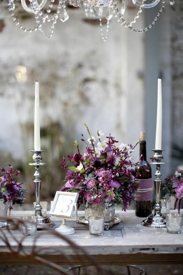 elegant purple and silver wedding decor