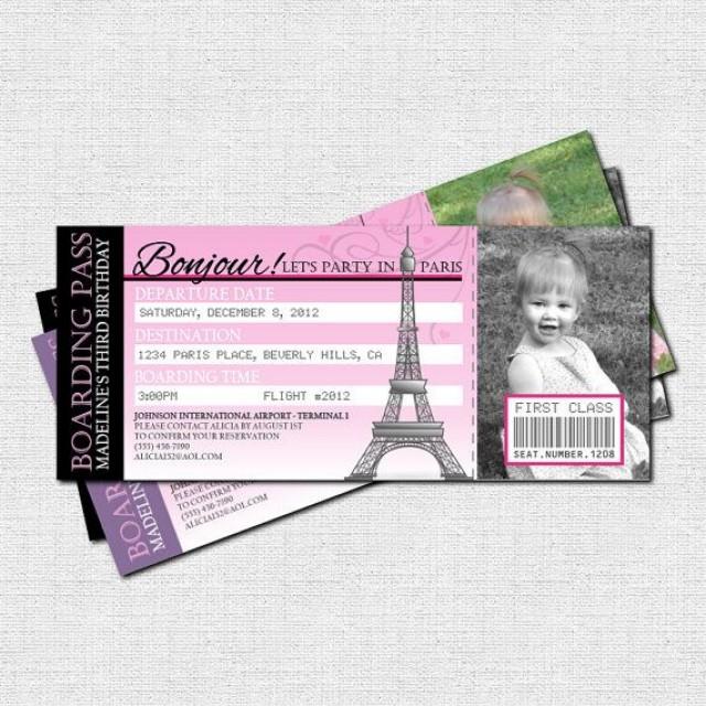 PARIS PARTY INVITATIONS Boarding Pass Birthday Tickets - (print Your ...