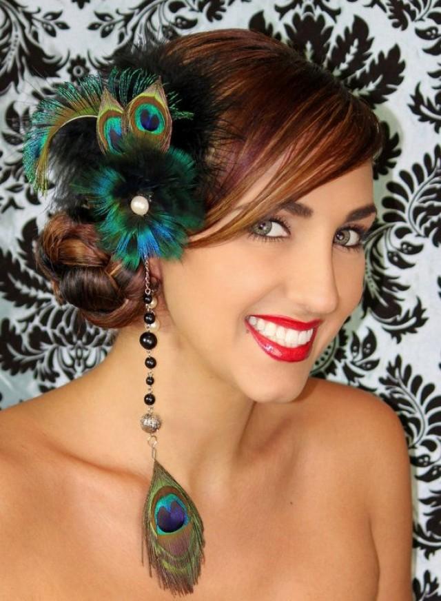 Iridescent Peacock Blue Feather Fascinator 2063513 Weddbook 1395