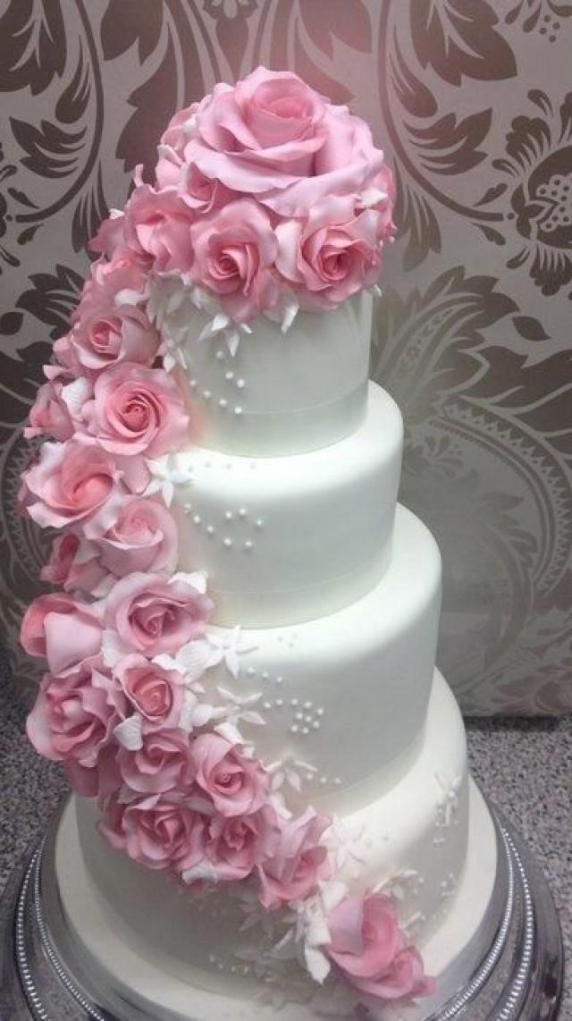 Rose Wedding Pink Cascading Rose Wedding Cake 2064020 Weddbook