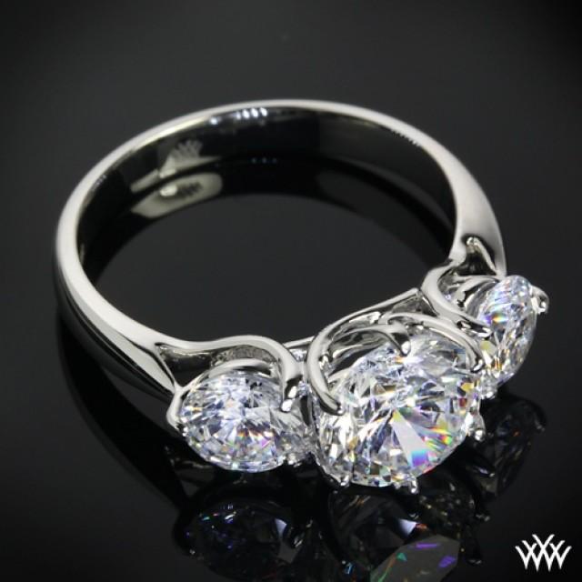 18k White Gold Butterflies 3 Stone Engagement Ring Setting Only 
