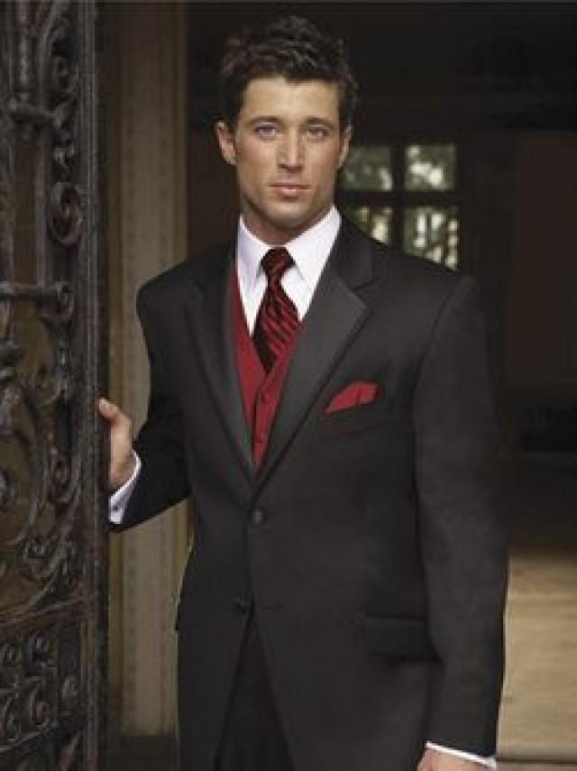 black suit red undershirt