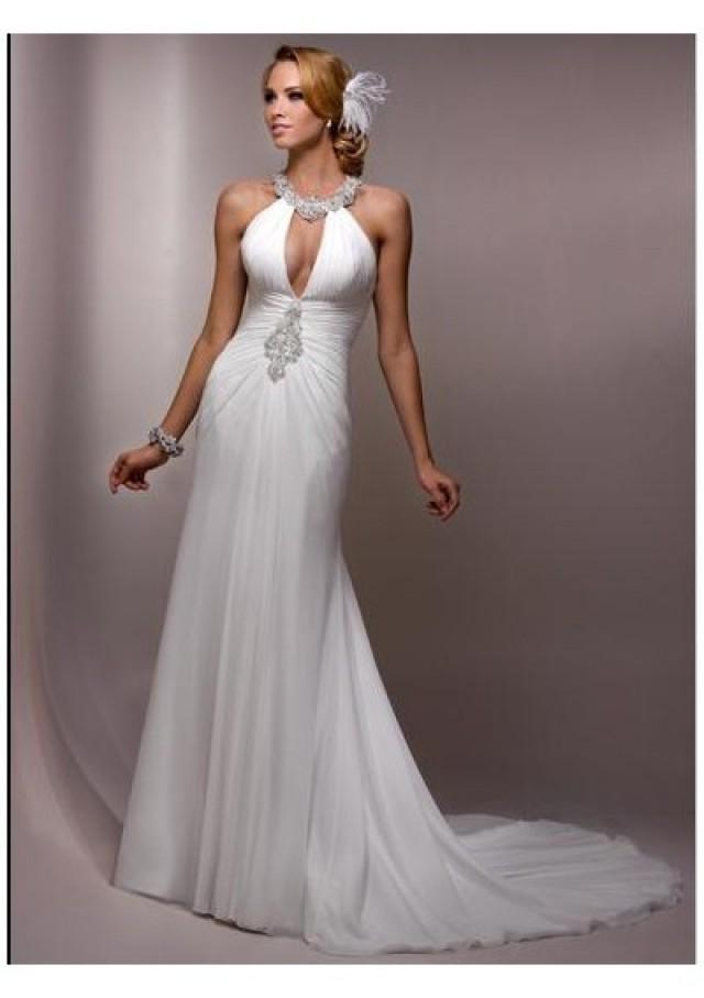 Chiffon Sleeveless Beaded Jewel Neckline Notched Bust And Rouched Chiffon Sleeveless Beaded Jewel Neckline Notched Bust And Rouched Midriff With Embellishment Column Gathered Dress C 2100229 Weddbook