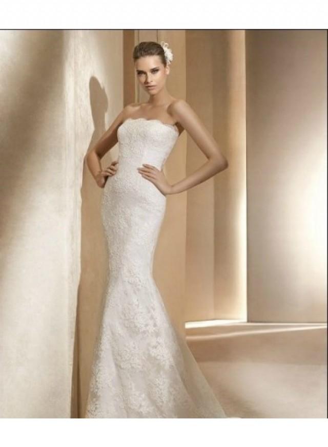 Strapless Appliqueslace Columnsheath Floor Length Glamorous Natural Lace Wedding Dresses 0774