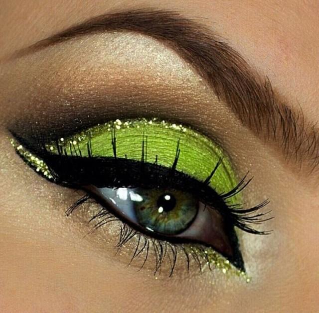 Lime green eye makeup eye eyes makeup eyeshadow bold glitter dramatic...