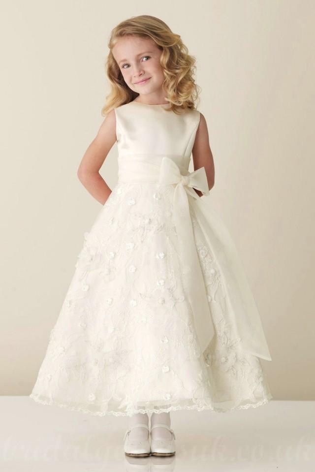 Satin Bateau A Line Bow Sash Inexpensive Perfect Flower Junior Bridesmaid Dress, Flower Girl