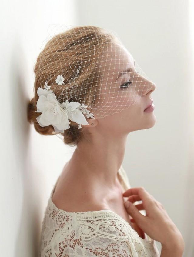Flower Face Veil, Bandeau Birdcage Veil. French Veil, Russian Veil