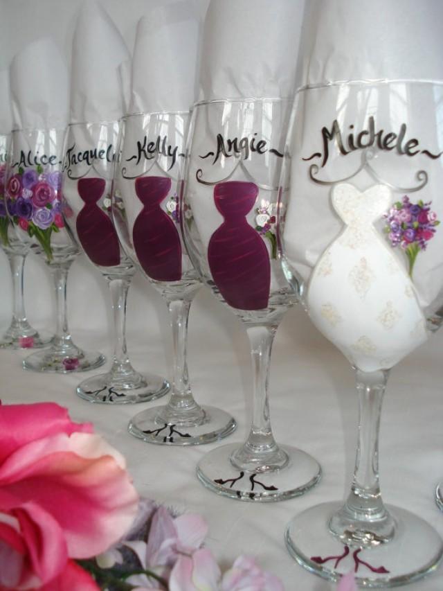 Hand Painted Personalized Bridesmaid Dress Wine Glasses GIFT WRAPPING