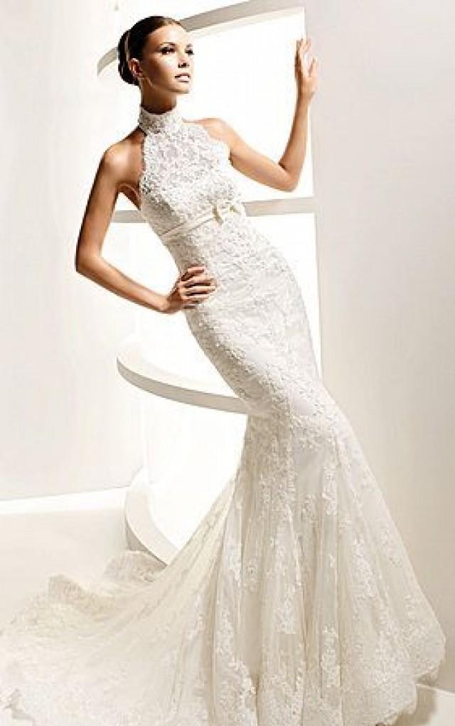 high neck wedding dress mermaid