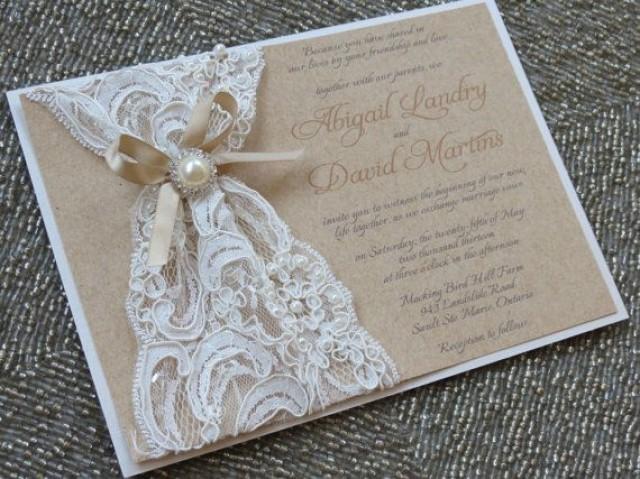 ABIGAIL - Lace &amp; Burlap Wedding Invitation - Customizable - Pearls And