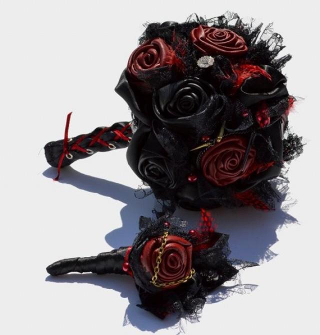 Black And Red Leather Gothic Wedding Bouquet 2161443 Weddbook