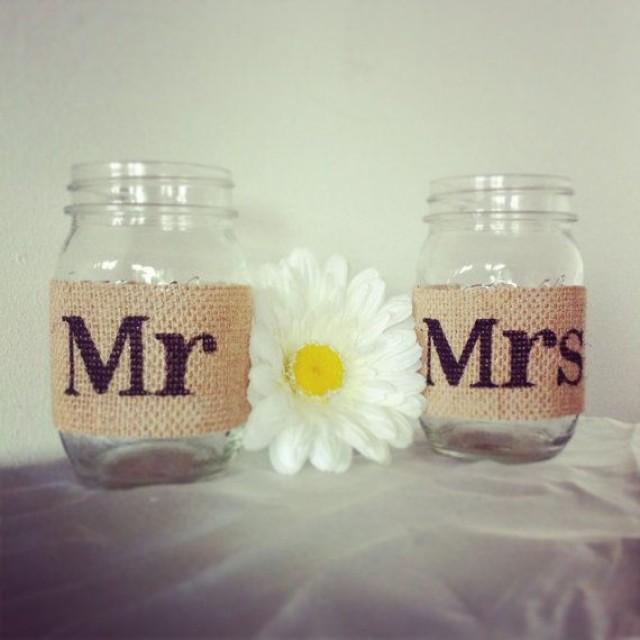 Tan Burlap Mr And Mrs Mason Jar Set Burlap Wedding Decorations