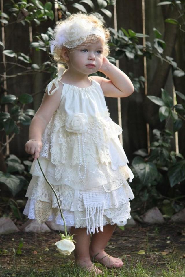 Lace Flower Girl Dress Vintage Look Shabby Chic Linens And Laces