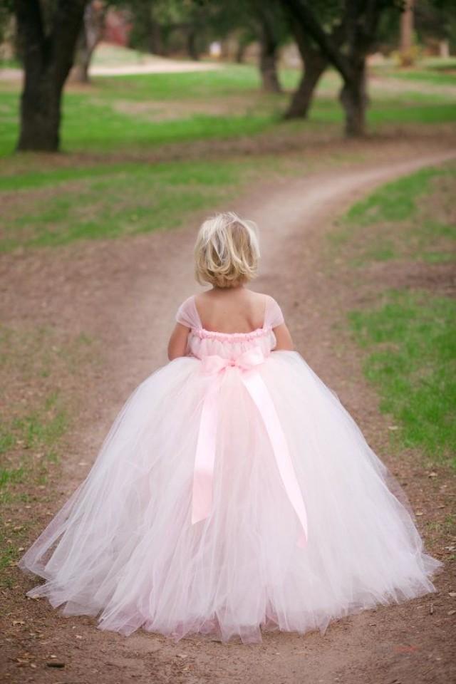 Blush Flower Girl Tutu Dress With Detachable Train, Flower Girl Dress