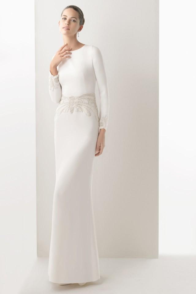 Simple Satin Long Sleeves Sheath Embroidery Cheap Wedding Dress UK