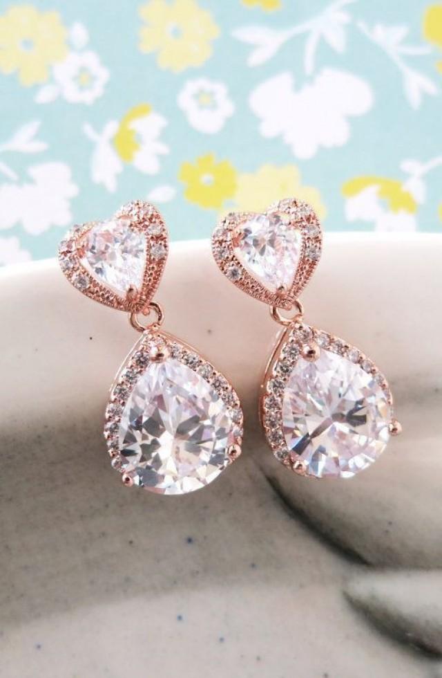Rose Gold Teardrop Luxe Cubic Zirconia Heart Earring Gifts For Her