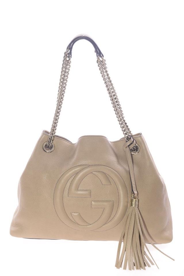 100% Authentic GUCCI Beige Leather SOHO HOBO Bag With Chain Straps #2176725 - Weddbook
