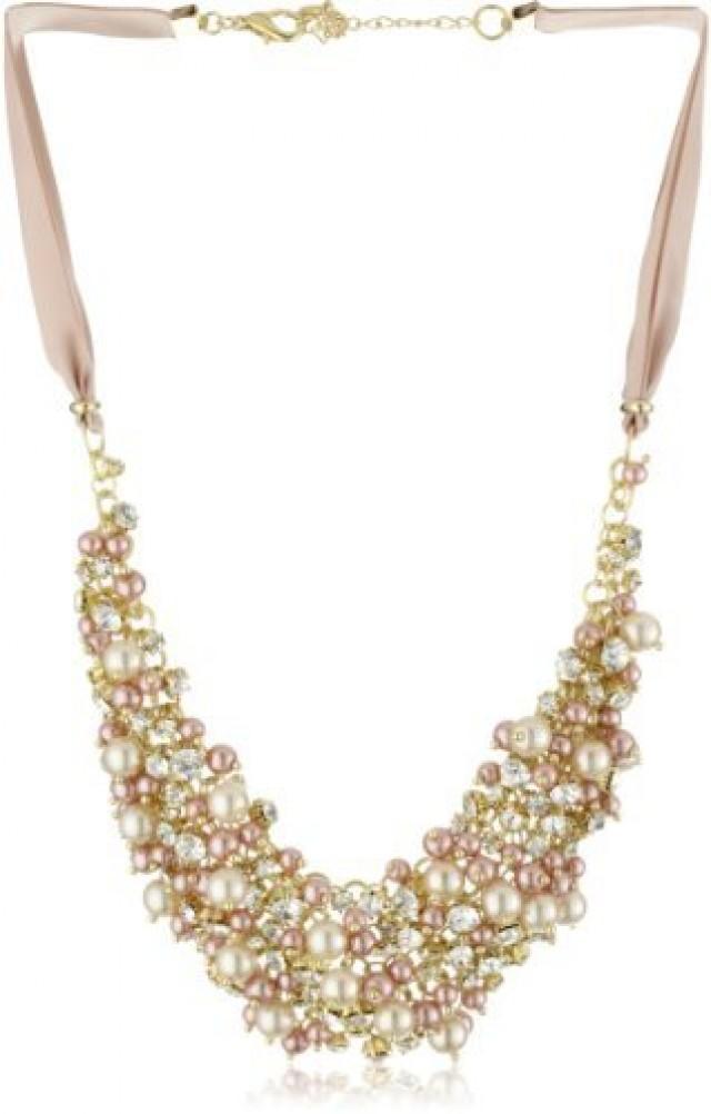 Nina 'Melanie' Blush Colored Glass Pearl And Crystal Necklace 2179537 Weddbook