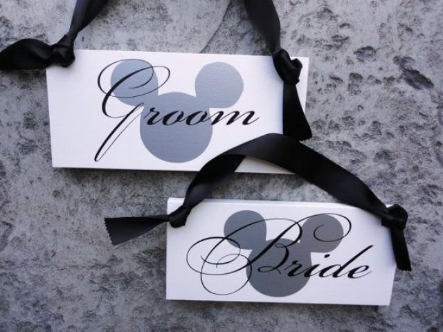 Bride Groom Mickey Mouse Chair Signs With Thank You Fairy Tale