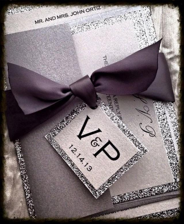 Silver Glitter Wedding Invitation And Rsvp Set Ribbon Monogram Silver Glitter Wedding Invitation And Rsvp Set Ribbon Monogram 2181024 Weddbook