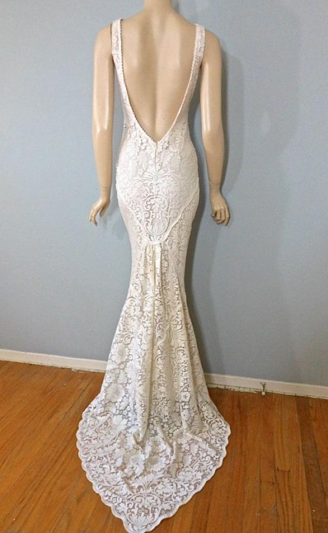 Angelic Hippie Wedding Dress Crochet Cream LACE Wedding Gown Boho