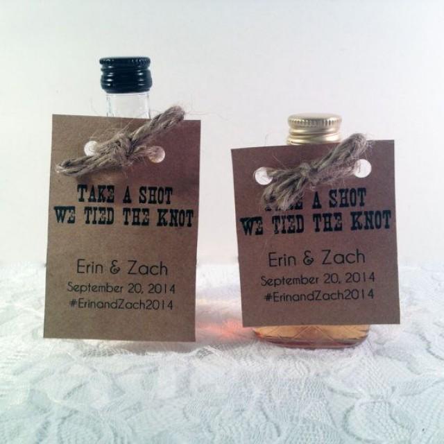 50 Mini Alcohol Bottle Tags Unique Wedding Favors Wedding Favors Take A Shot We Tied The