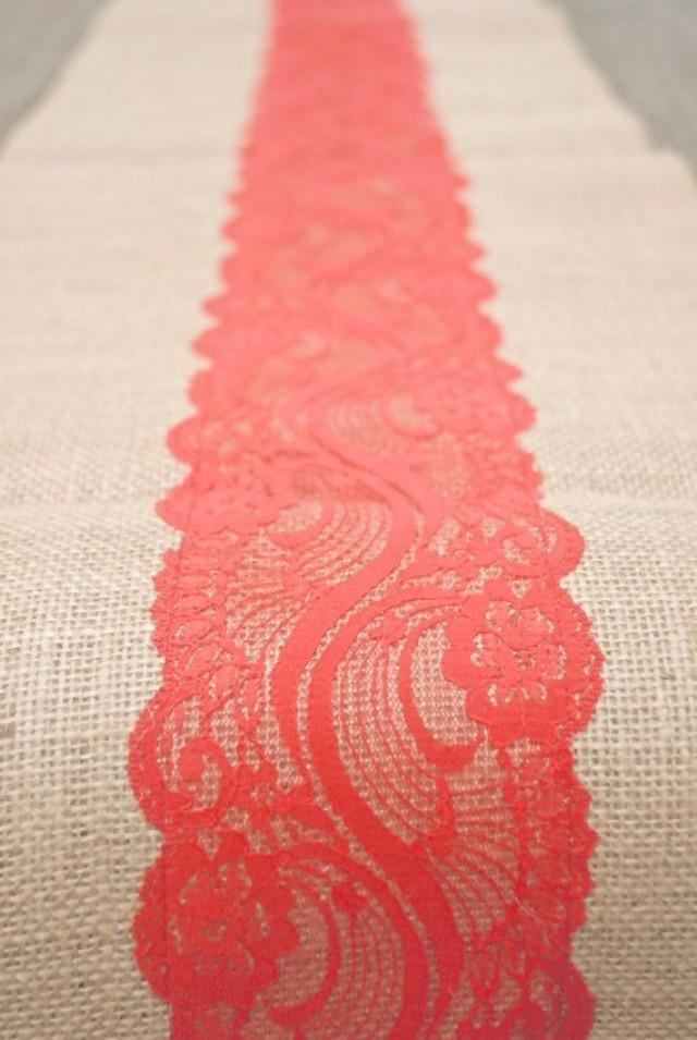 Beach Orange Coral Red Vermillion Lace Burlap Runner 12x108