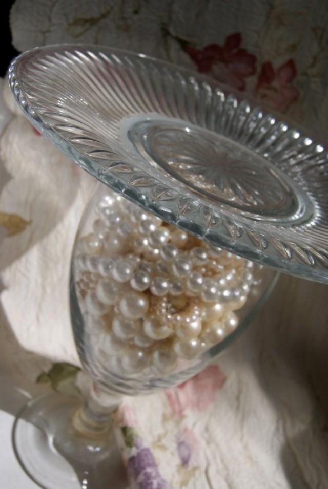 Glass Cake Stand Cupcake Stand Handmade Filled With Pearls 2186247