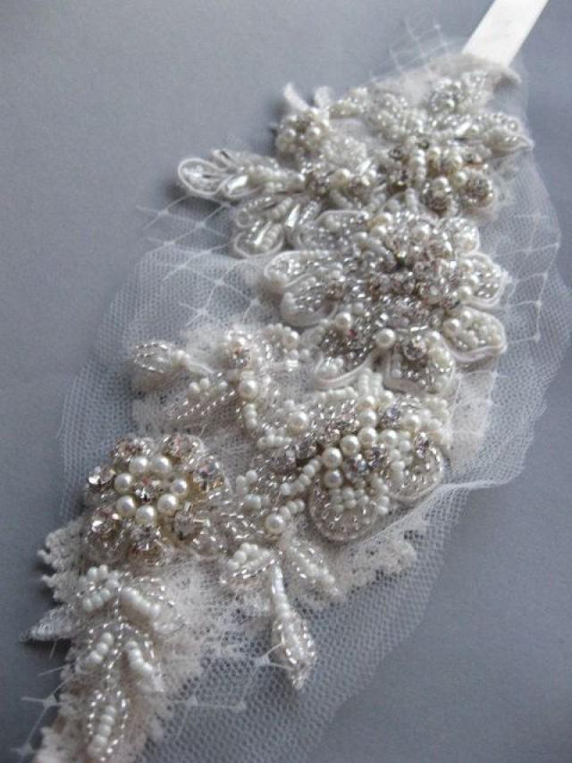 Vintage Insired Adornment Rhinestone Pearl Lace Bridal Headband Art 