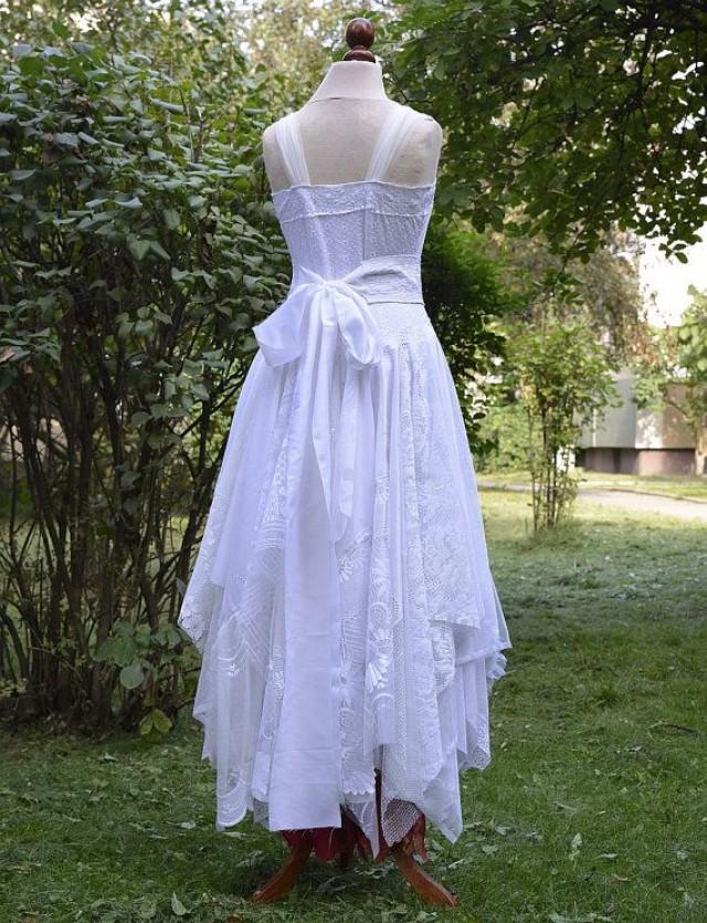 Recycled Upcycled Wedding Dress Fairy Tattered Romantic Dress White And