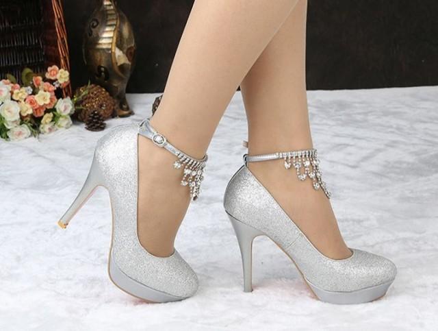 bedazzled silver heels