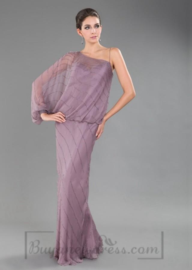 One Shoulder Chiffon Dropped Waist Evening Dress #2193563 - Weddbook
