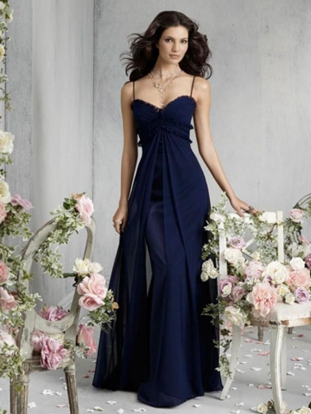 Indigo Satin A Line Floor Length Sweetheart Bridesmaid Dress With