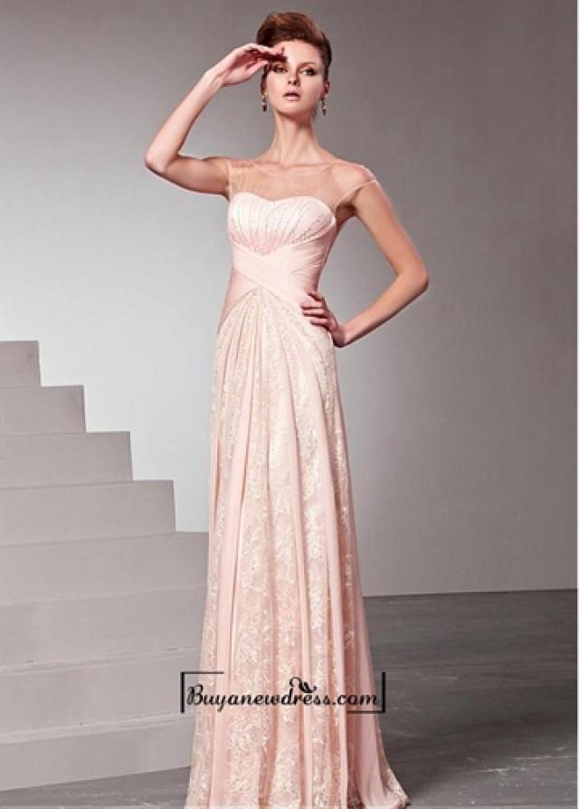 Alluring Tencel Satin Tulle Illusion High Neckline Floor Length