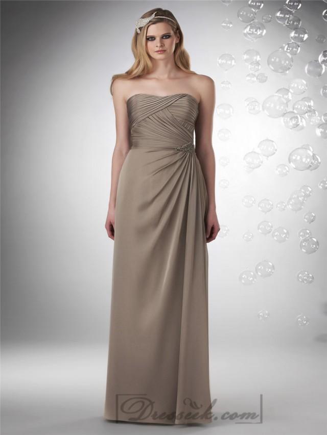 Shirred Strapless Neckline Gathers Waist With Brooch Bridesmaid Dresses