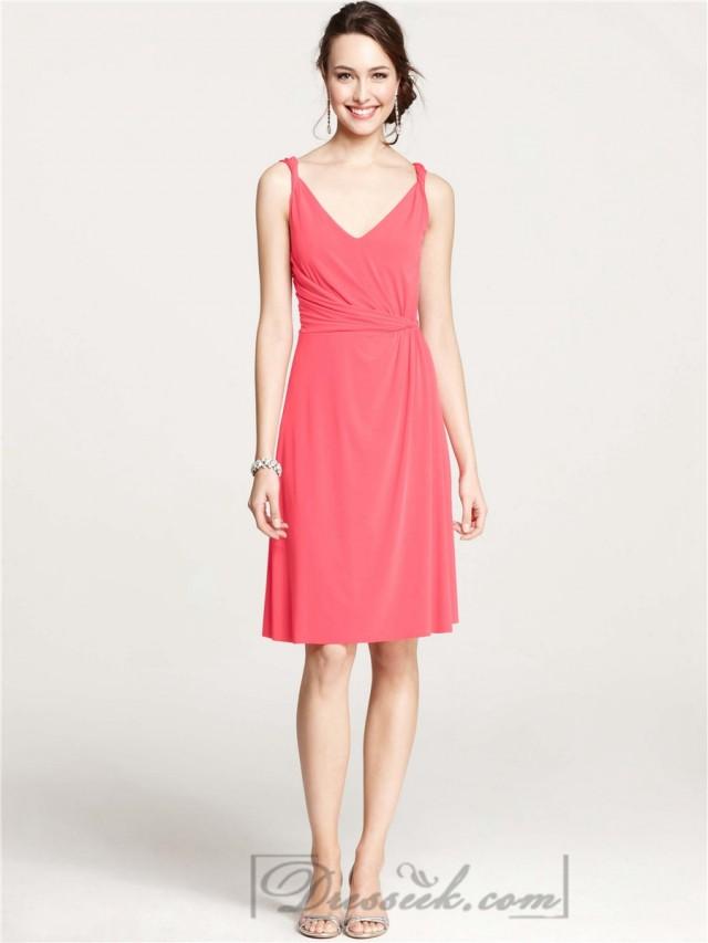 Twisted Straps Vneck Shirred Knee Length Bridesmaid Dresses 2200489
