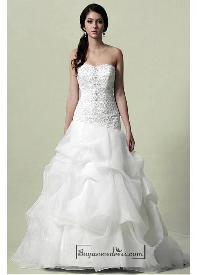 Beautiful Satin And Organza Satin A Line Strapless Sweetheart Drop Waistline Beaded Embroidery 1216