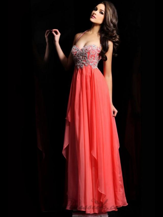 Halter Sweetheart Beaded Full Length Prom Dresses With Layered Skirt #2201720 - Weddbook