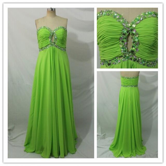 2015 Cheap Sexy Beaded Floor Length Lime Green Prom Dresses Discount