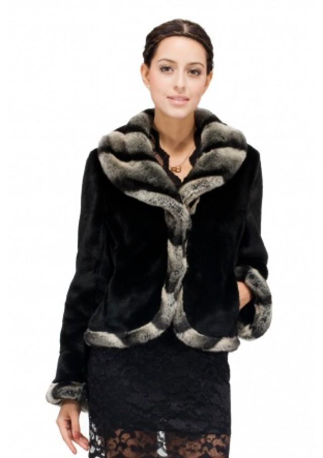 Short Black Fur Coat With Chinchilla Fur Trim 2202486 Weddbook