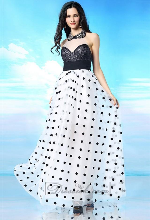 Beaded Illusion High Neckline Open Back Prom Dress With Whiteblack