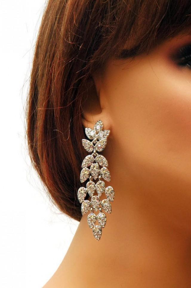 Bridal Wedding Earrings, Vintage Inspired Rhinestone Earrings, Long