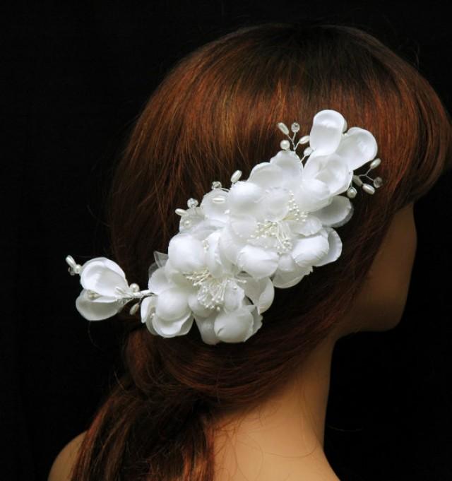 Flower Bridal Hair Comb, Silk Flower Headpiece, Bridal Hair, White