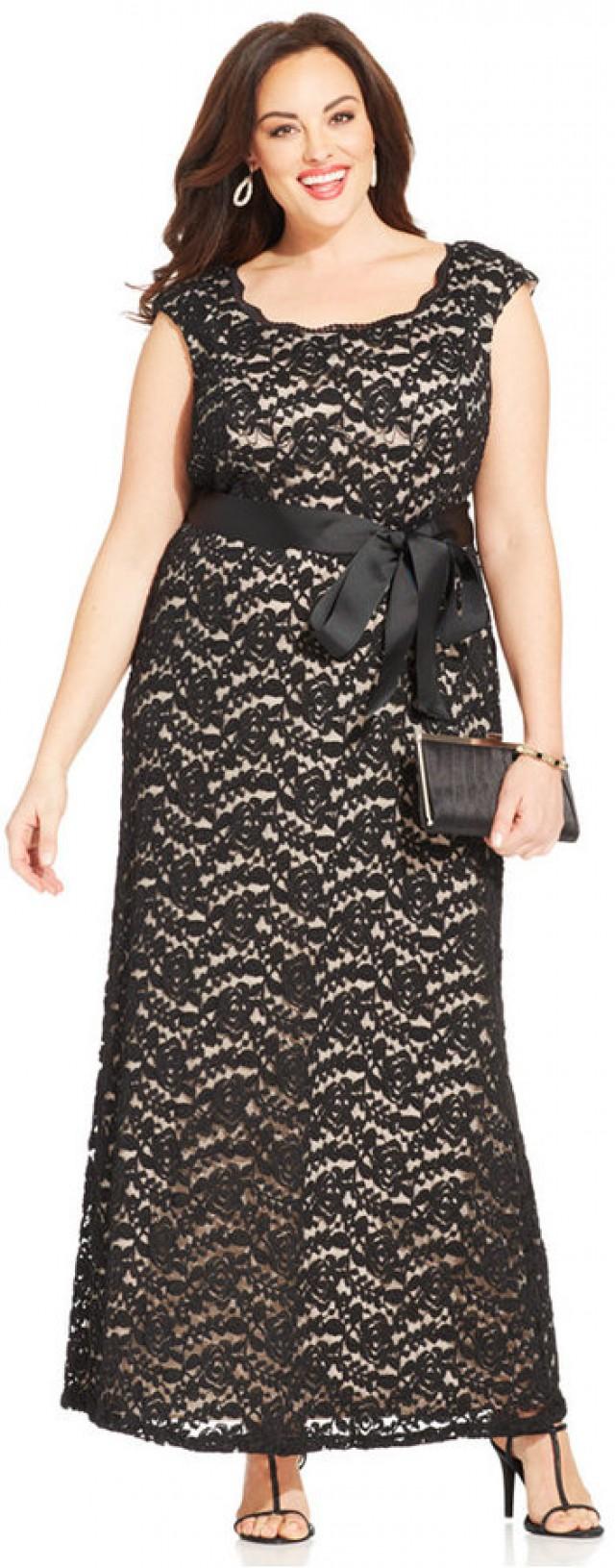 Contrast-Lace Belted Gown #2210194